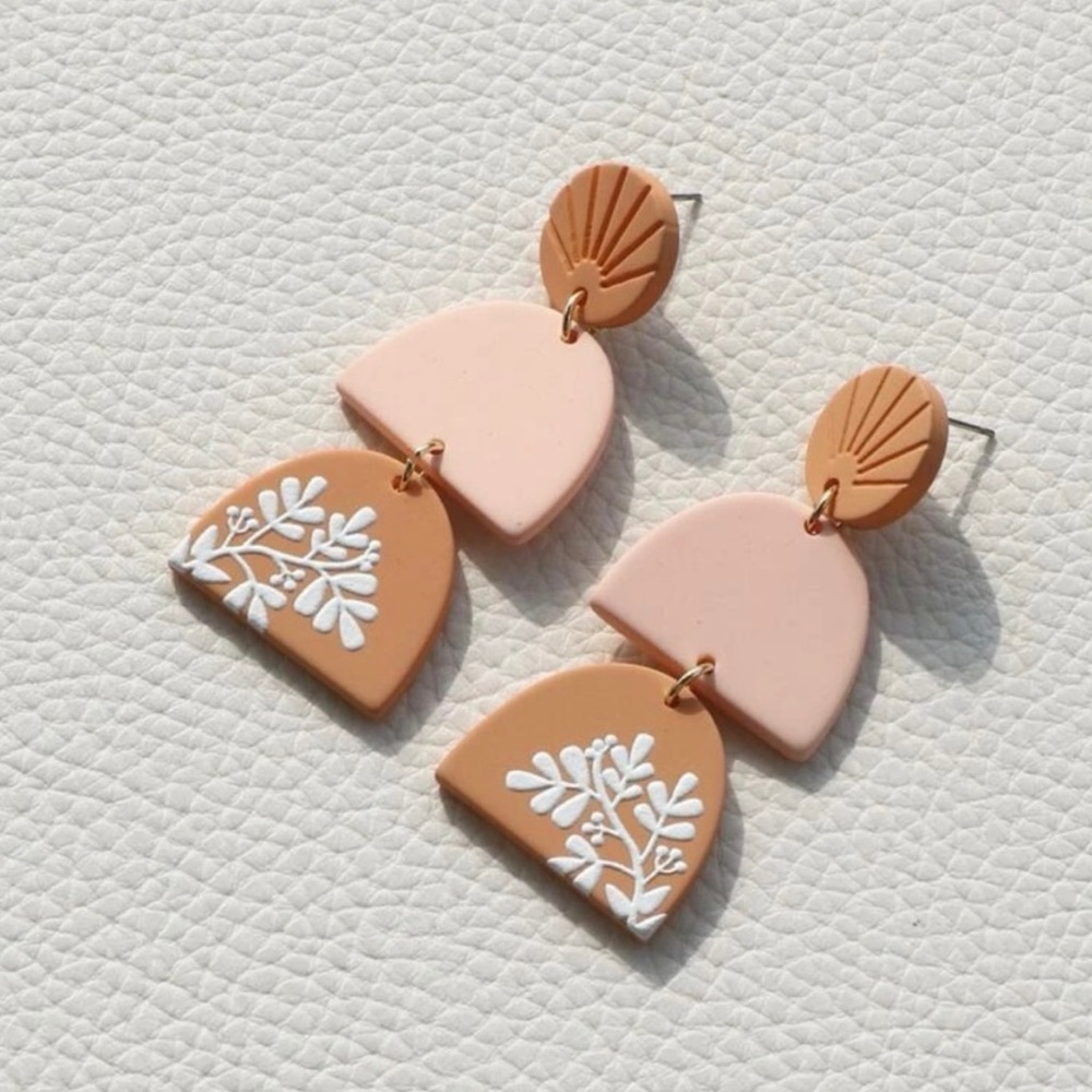 Floral Pattern Drop Earrings - Picture 3 of 6